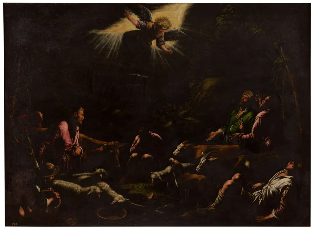 Angels announcing to the shepherds the Birth of Jesus, by Jacopo Bassano, oil, 1551