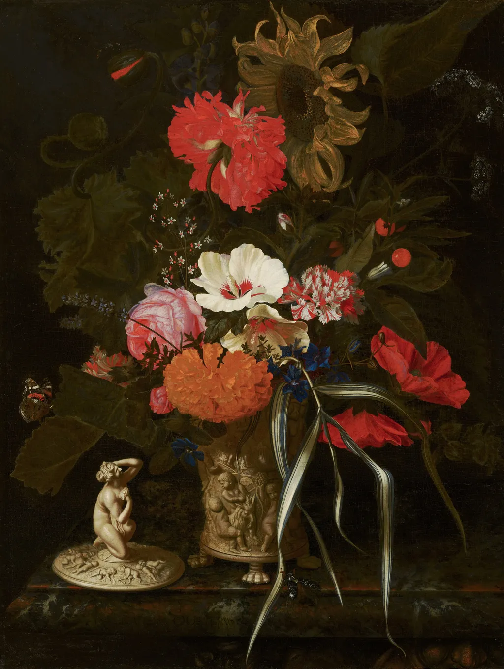 Flowers in an Ornamental Vase, by Jan Davidsz. de Heem, oil, 1670