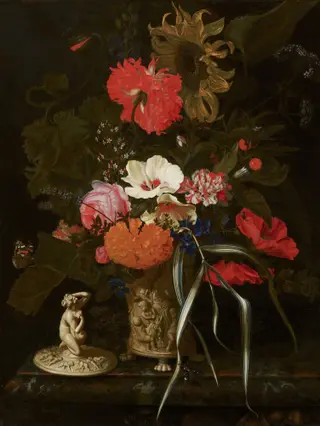 Flowers in an Ornamental Vase, by Jan Davidsz. de Heem, oil, 1670