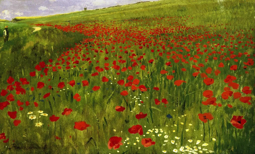 Meadow with Poppies, by Pál Szinyei Merse, oil, 1898
