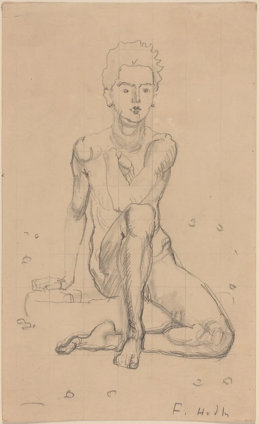 Hector Posing Nude, by Ferdinand Hodler, graphite, 1901