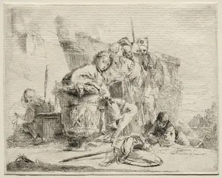 Various Caprices:  Young Man Seated, Leaning Against an Urn, by Giovanni Battista Tiepolo, 1742