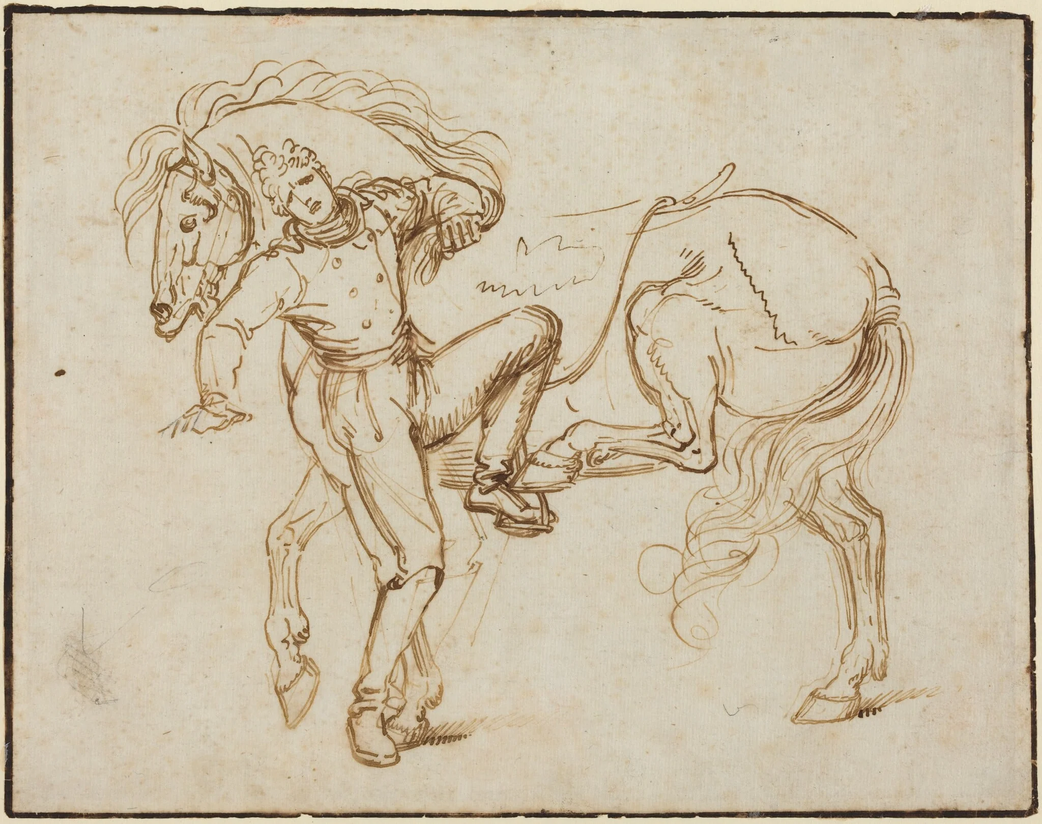 Cavalryman Mounting a Horse, detail