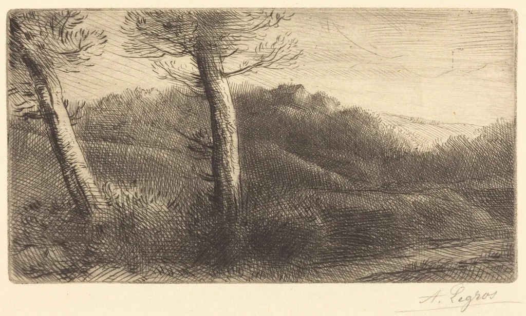 Sunset (Coucher du soleil), by Alphonse Legros, ink, 1874
