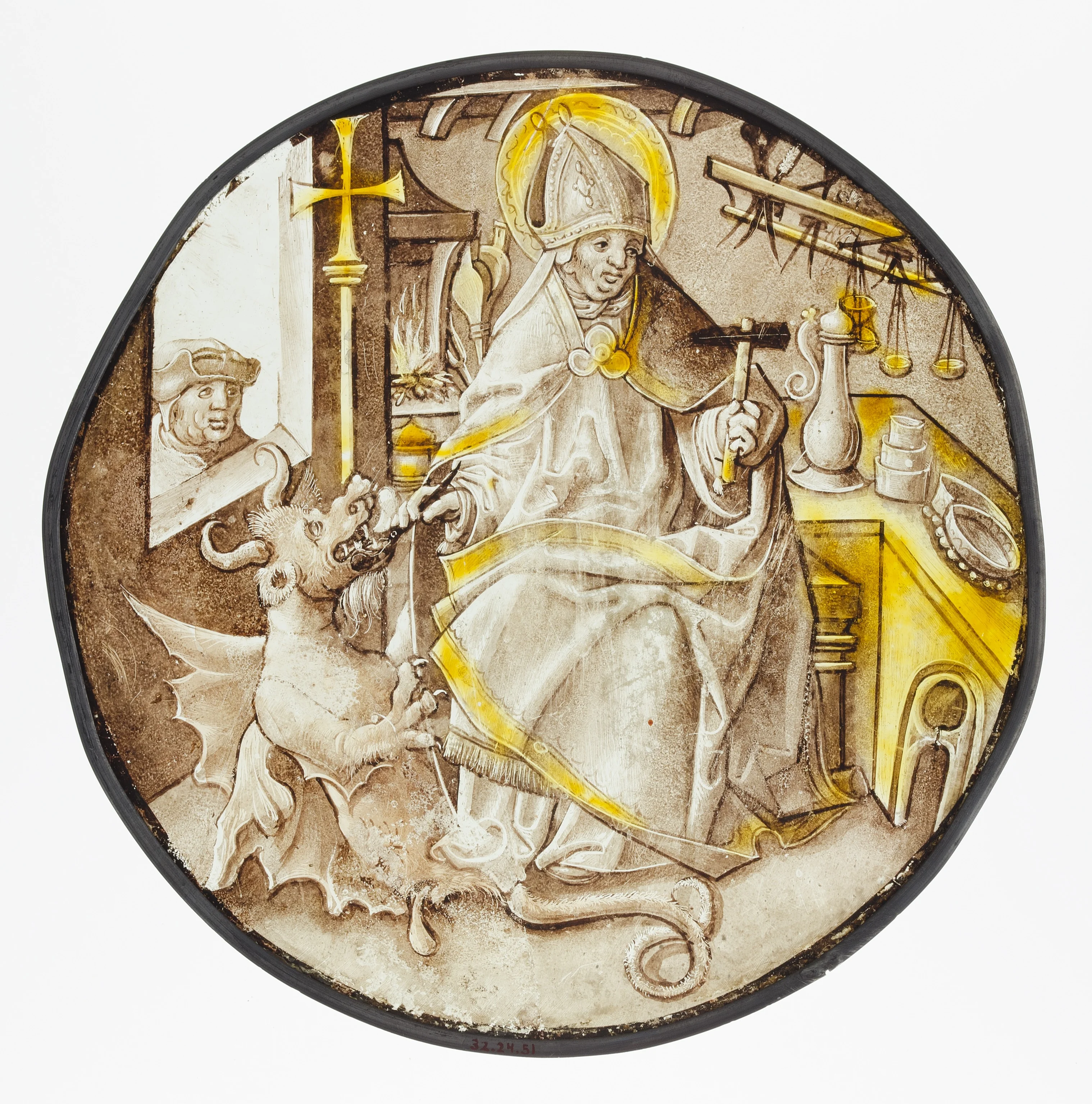 Roundel with Saint Dunstan of Canterbury, detail