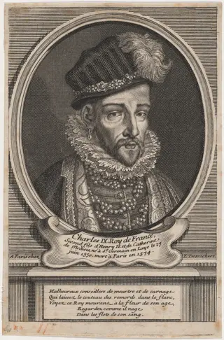 Charles IX, King of France, by Etienne Desrochers, ink, 1704
