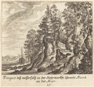 Waterfall, by Melchior Küsel, ink, 1681