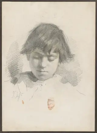Head of a Youth and a Man with a Moustache, by Tito Lessi, watercolor, 1896