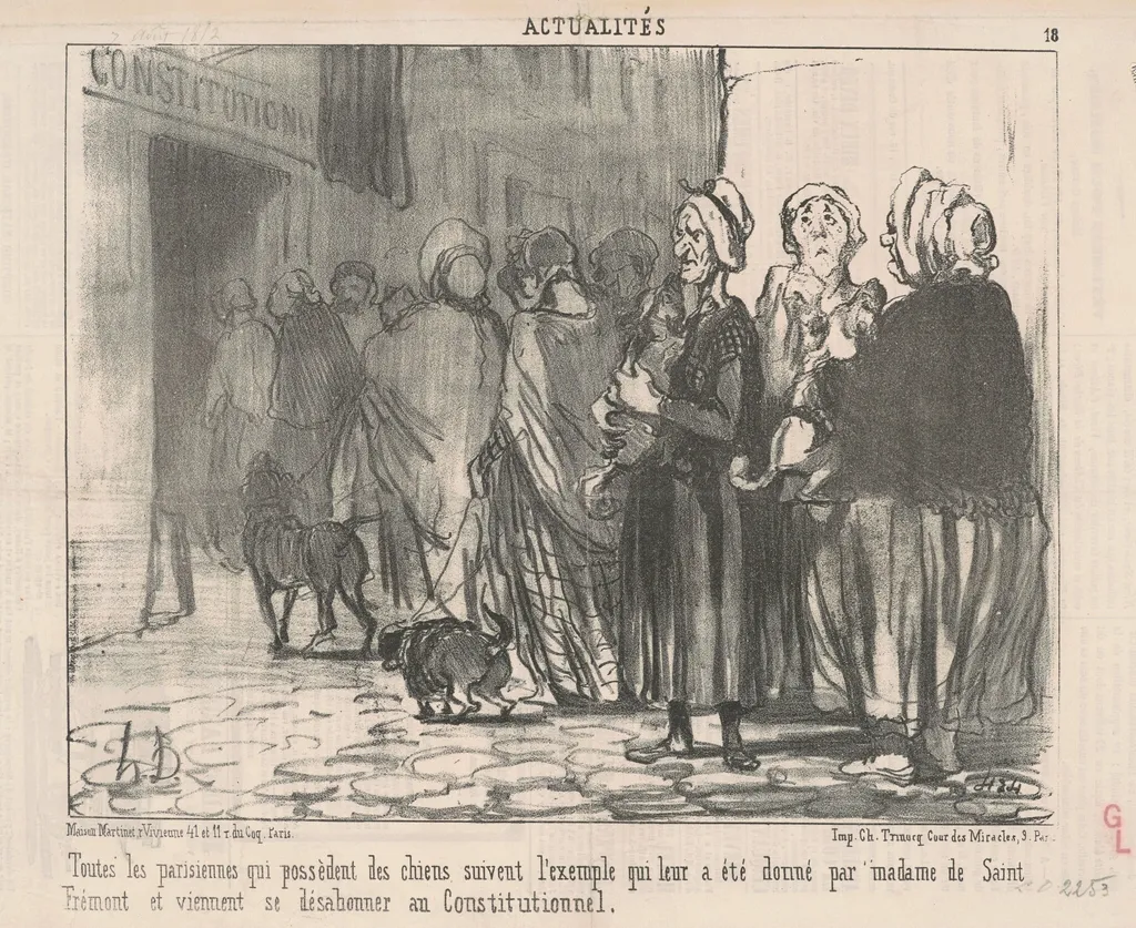 Toutes le Parisiennes qui possèdent des chiens ..., by Honoré Daumier, ink, 1852