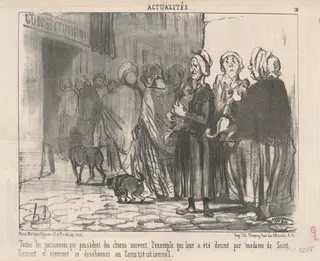 Toutes le Parisiennes qui possèdent des chiens ..., by Honoré Daumier, ink, 1852