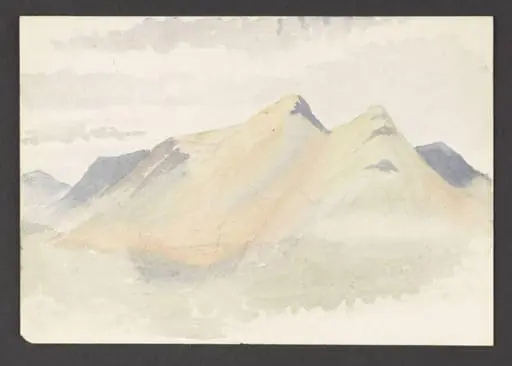 Study of mountains, possibly a view towards Catbells, by Beatrix Potter, watercolor, 1904