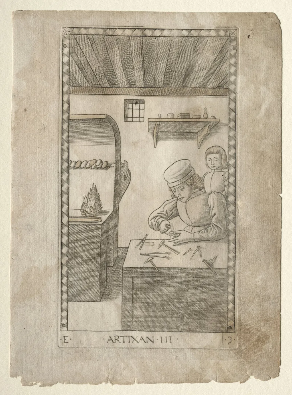 The Artisan (from the Tarocchi, series E: Conditions of Man, #3), by Master of the E-Series Tarocchi, 1467