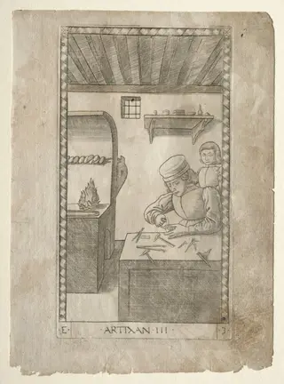 The Artisan (from the Tarocchi, series E: Conditions of Man, #3), by Master of the E-Series Tarocchi, 1467