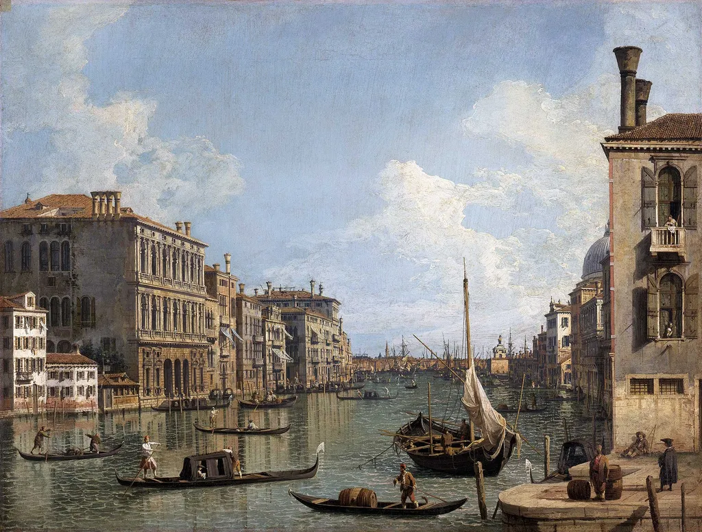 View of the Grand Canal toward the Punta della Dogana, by Canaletto, oil, 1743
