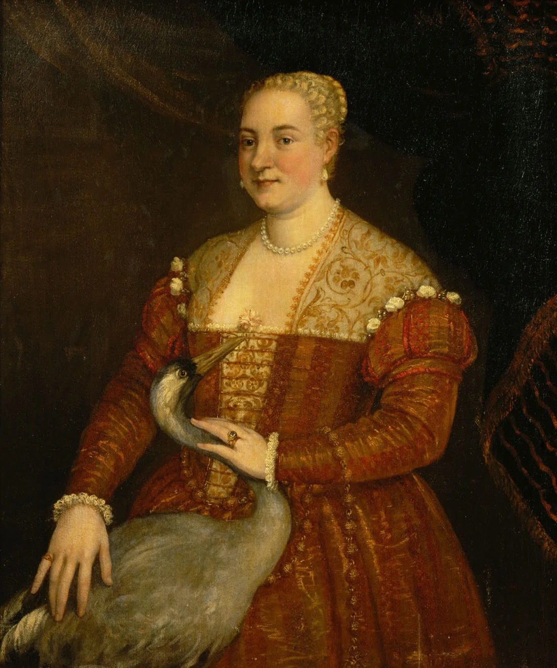 Bildnis einer Dame mit einem Kranich, detail