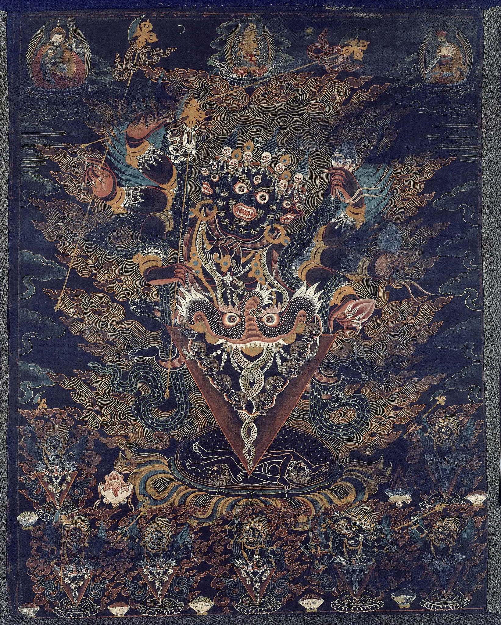 Painted Banner (Thangka) with Guru Dragpur or Vajrakila, a Wrathful Form of Guru Padmasambhava, detail