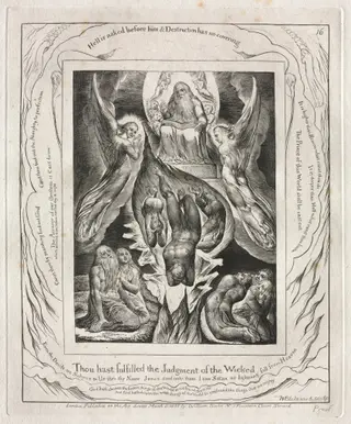 The Book of Job:  Pl. 16, Thou hast fulfilled the Judgment of the Wicked, by William Blake, 1825