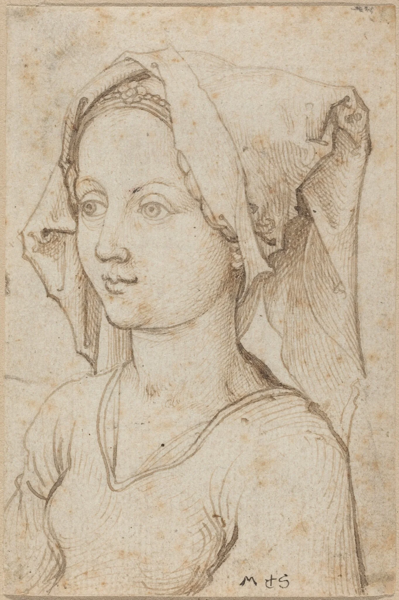Young Woman Wearing a Scarf, detail
