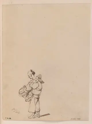 A Chinese figure carrying a child and a basket, by George Chinnery, 13