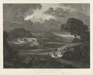 The Great Heroic Landscape, Dedicated to Schiller, by Johann Christian Reinhart, ink, 1800