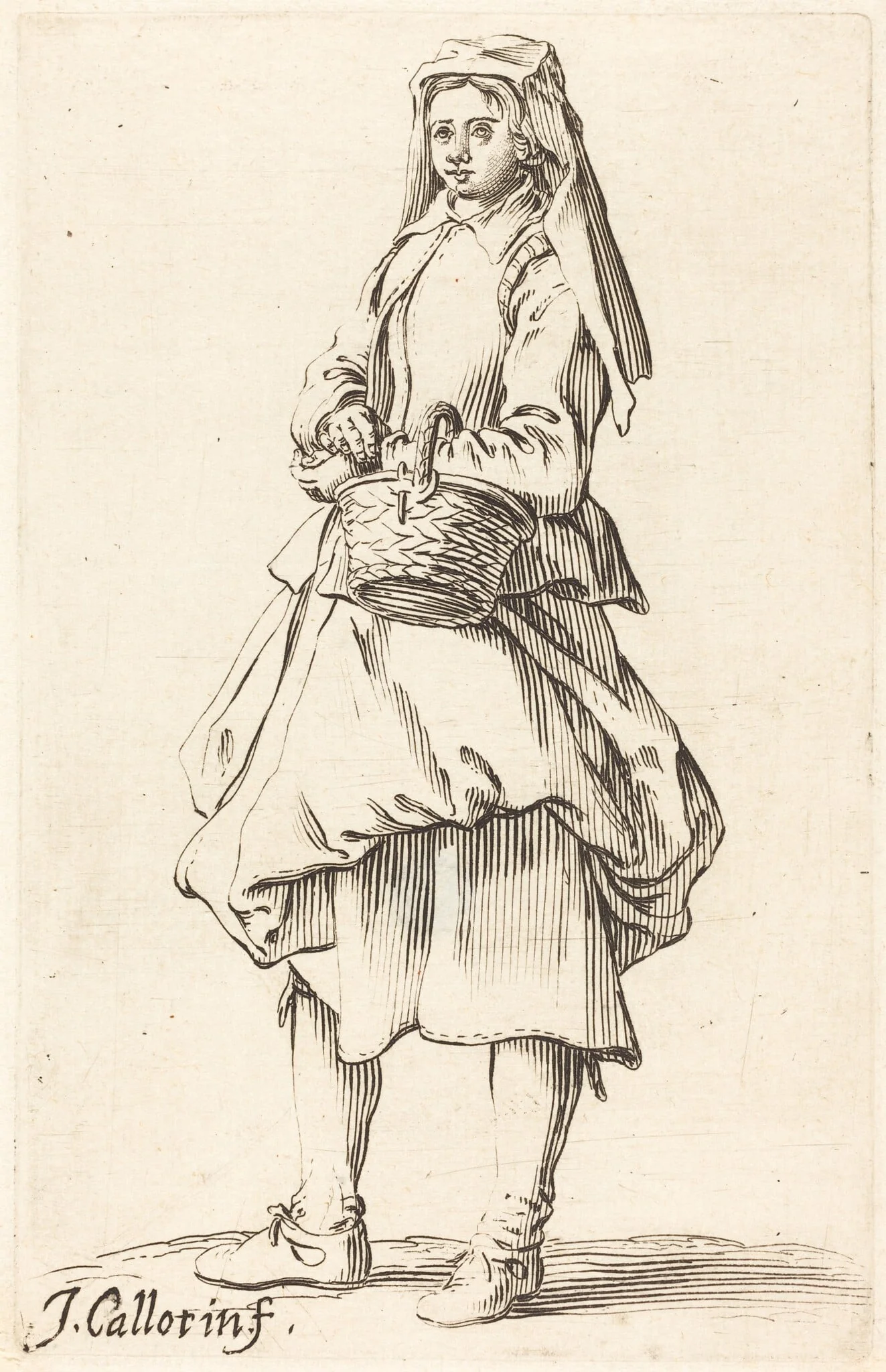 Peasant Woman with Basket, Facing Left, detail