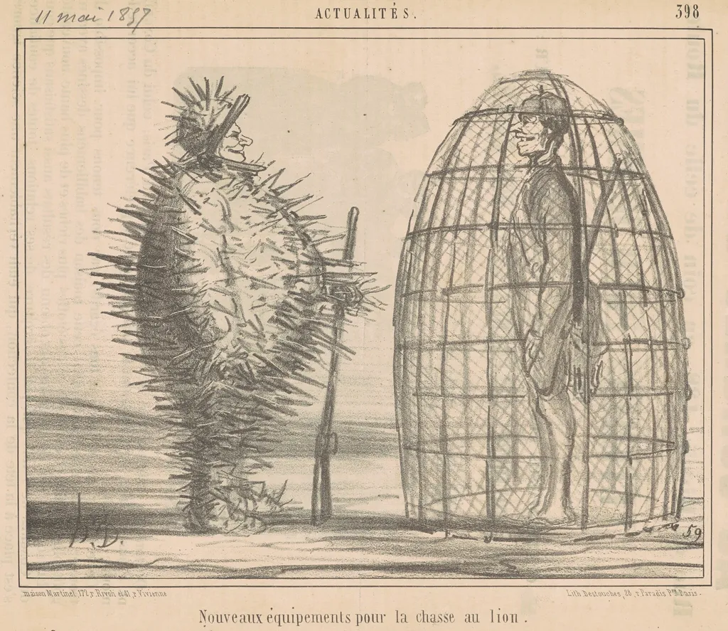 Nouveaux équipements pour la chasse au lion, by Honoré Daumier, ink, 1857