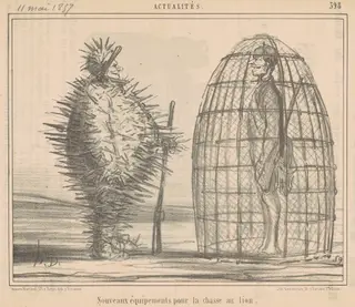 Nouveaux équipements pour la chasse au lion, by Honoré Daumier, ink, 1857