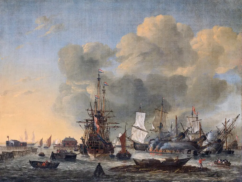 Caulking ships at the Bothuisje (flounder shed) on the Y at Amsterdam, by Nooms, called Zeeman, Reinier, oil, 1650