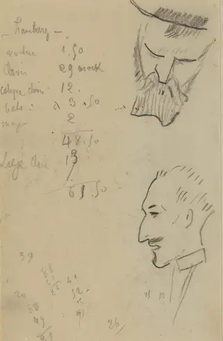 A Bearded Man and a Man in Profile [verso], by Paul Gauguin, graphite, 1886