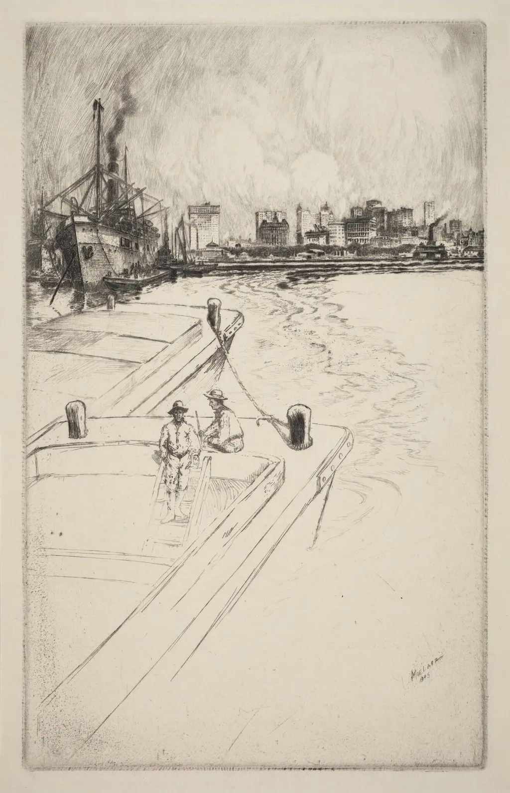 New York from the Harbor, by Charles Frederick William Mielatz, ink, 1905