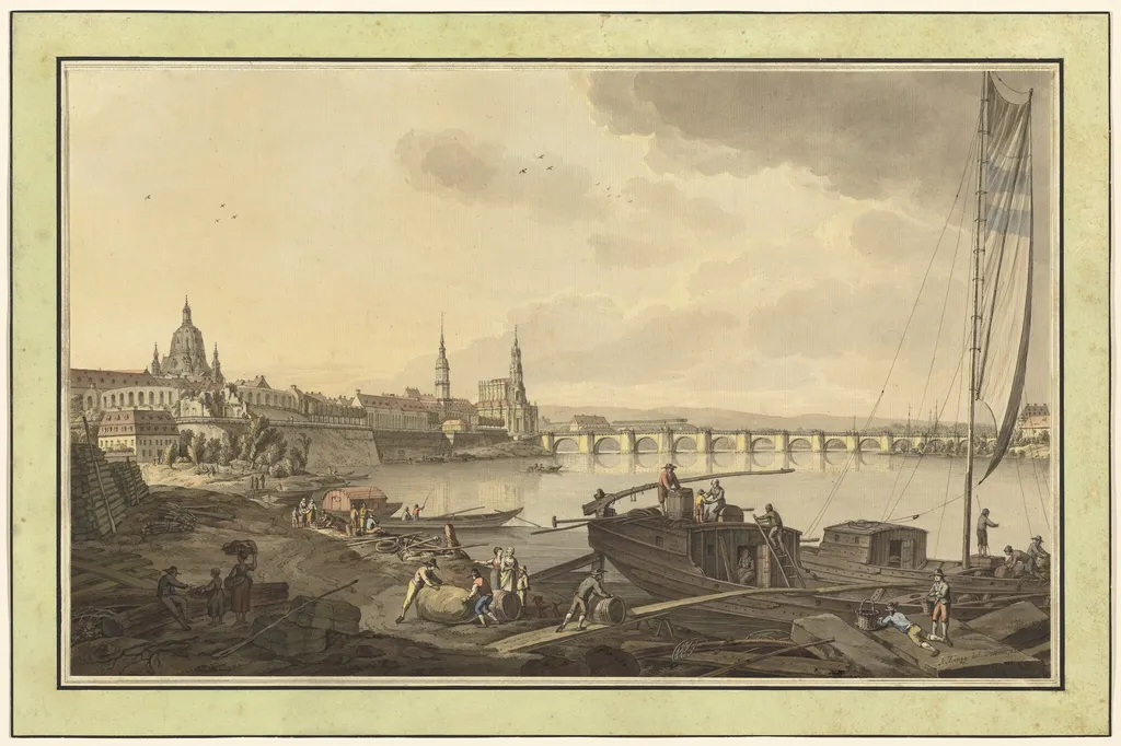Dresden from the Banks of the Elbe River, by Adrian Zingg, ink, 1782