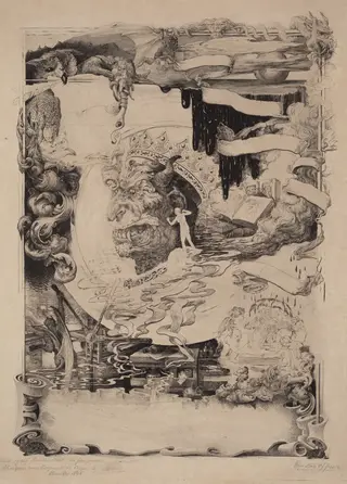 The Bookplate of the Printer's Devil, by Francis Scott King, ink, 1895