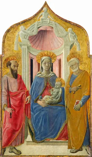 Madonna and Child Enthroned with Saint Peter and Saint Paul, by Domenico di Bartolo, tempera, 1430