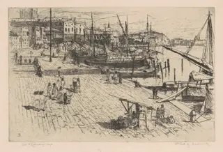 Riva degli Schiavone, No. 1, by Frank Duveneck, ink, 1880