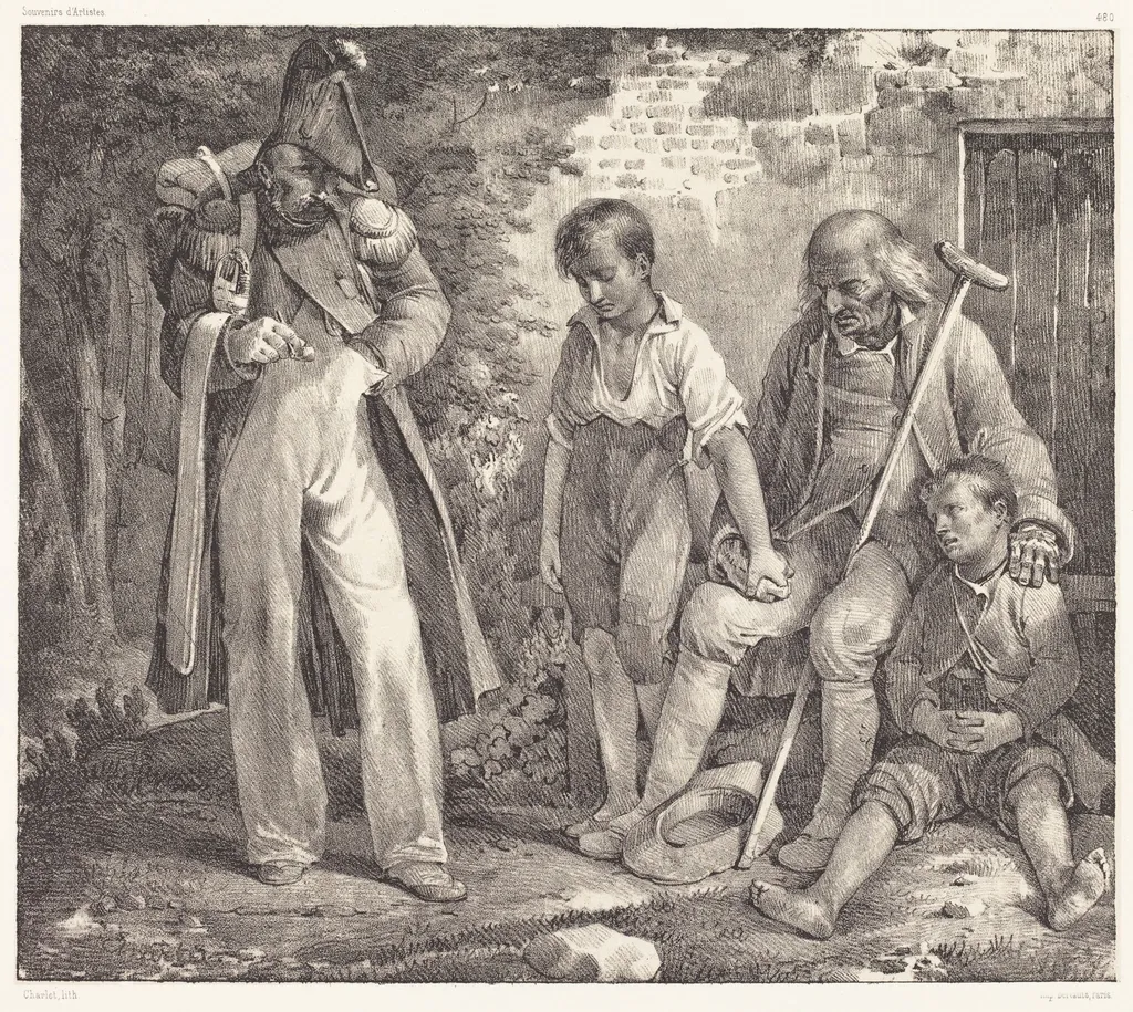 L'Aumône, by Nicolas Toussaint Charlet, ink, 1818