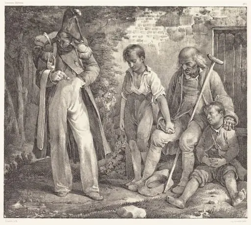 L'Aumône, by Nicolas Toussaint Charlet, ink, 1818
