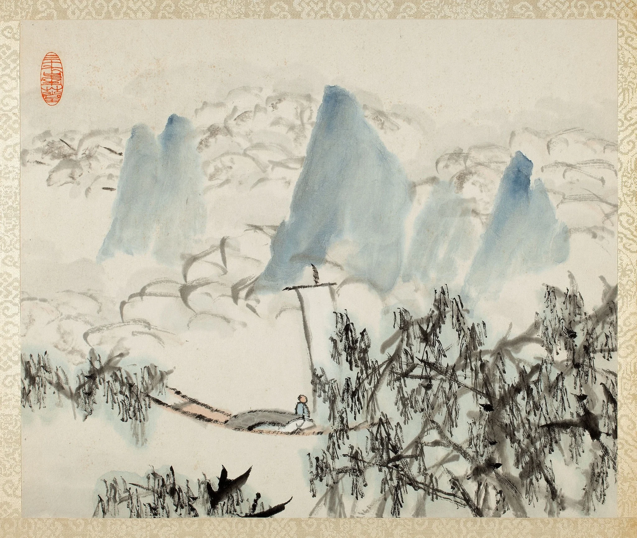 Landscape with Figure, from an album of Landscapes and Calligraphy for Liu Songfu, detail