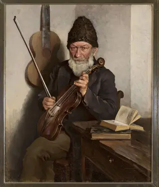 Old man with a fiddle, by Władysław Ciesielski, oil, 1896