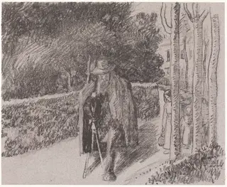 Beggar with a Crutch (Mendiant a la bequille), by Camille Pissarro, ink, 1897