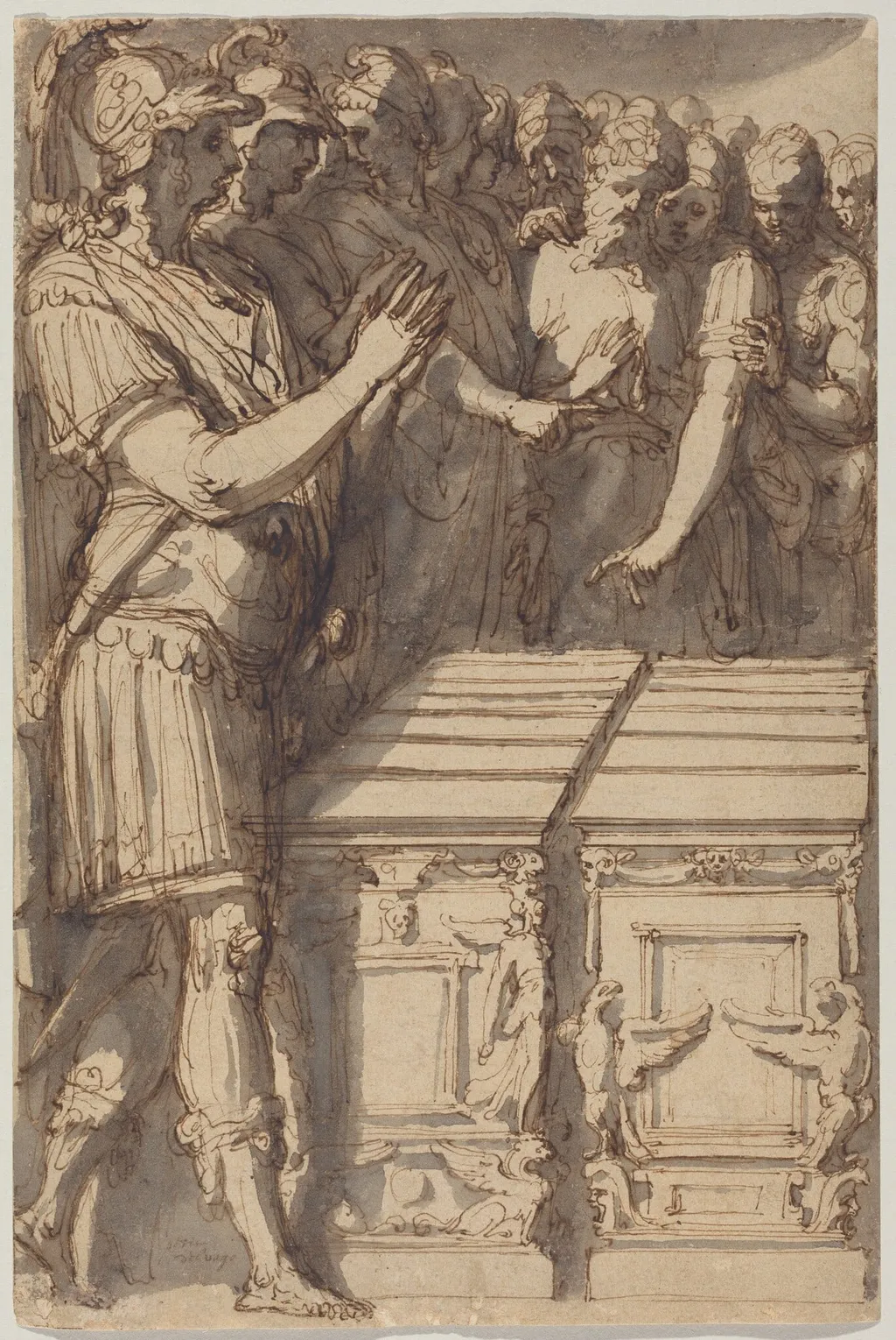 Alexander Consecrating the Altars for the Twelve Olympian Gods, by Perino del Vaga, chalk, 1546
