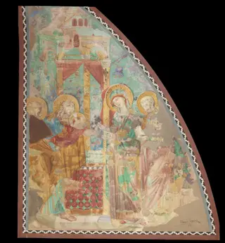 Copy after the painting The Presentation in the  Temple attributed to Jacobo Torrit in the Upper Church, San Francesco, Assisi, by Edward Kaiser, watercolor, 1876