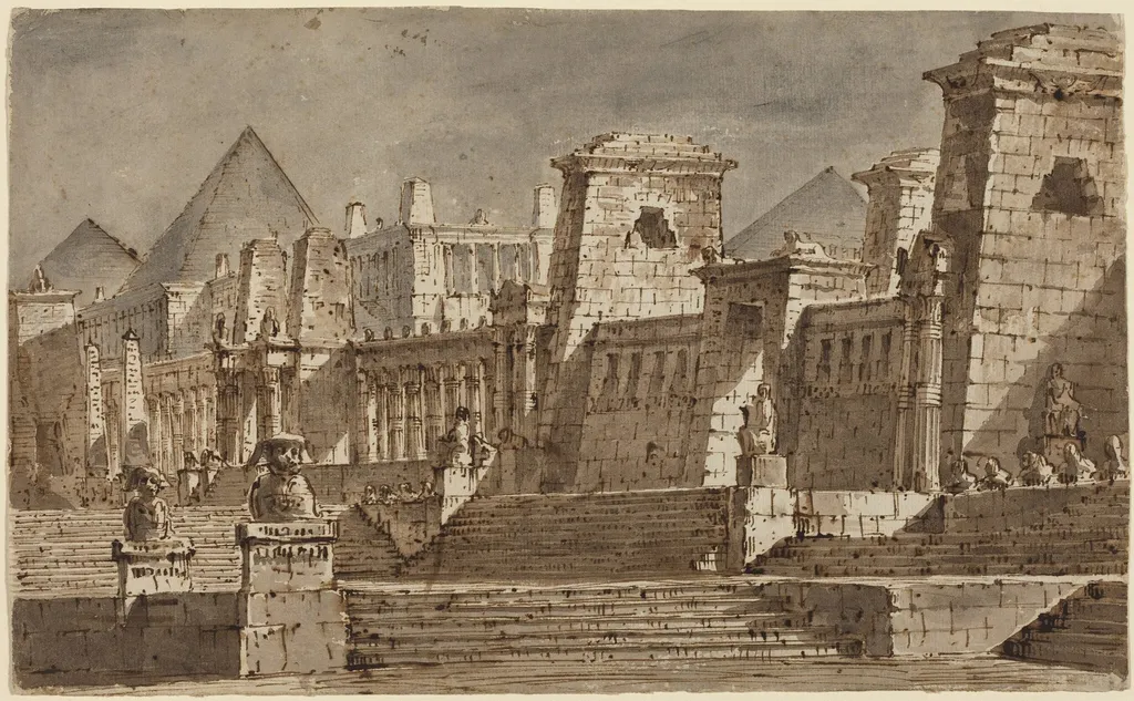 An Egyptian Stage Design, by Pietro Gonzaga, ink, 1815