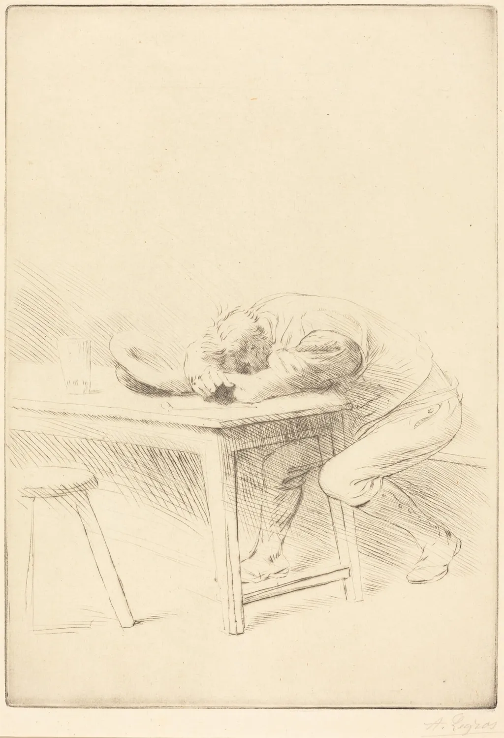 Siesta of a Laborer (Sieste d'un ouvrier), by Alphonse Legros, ink, 1888