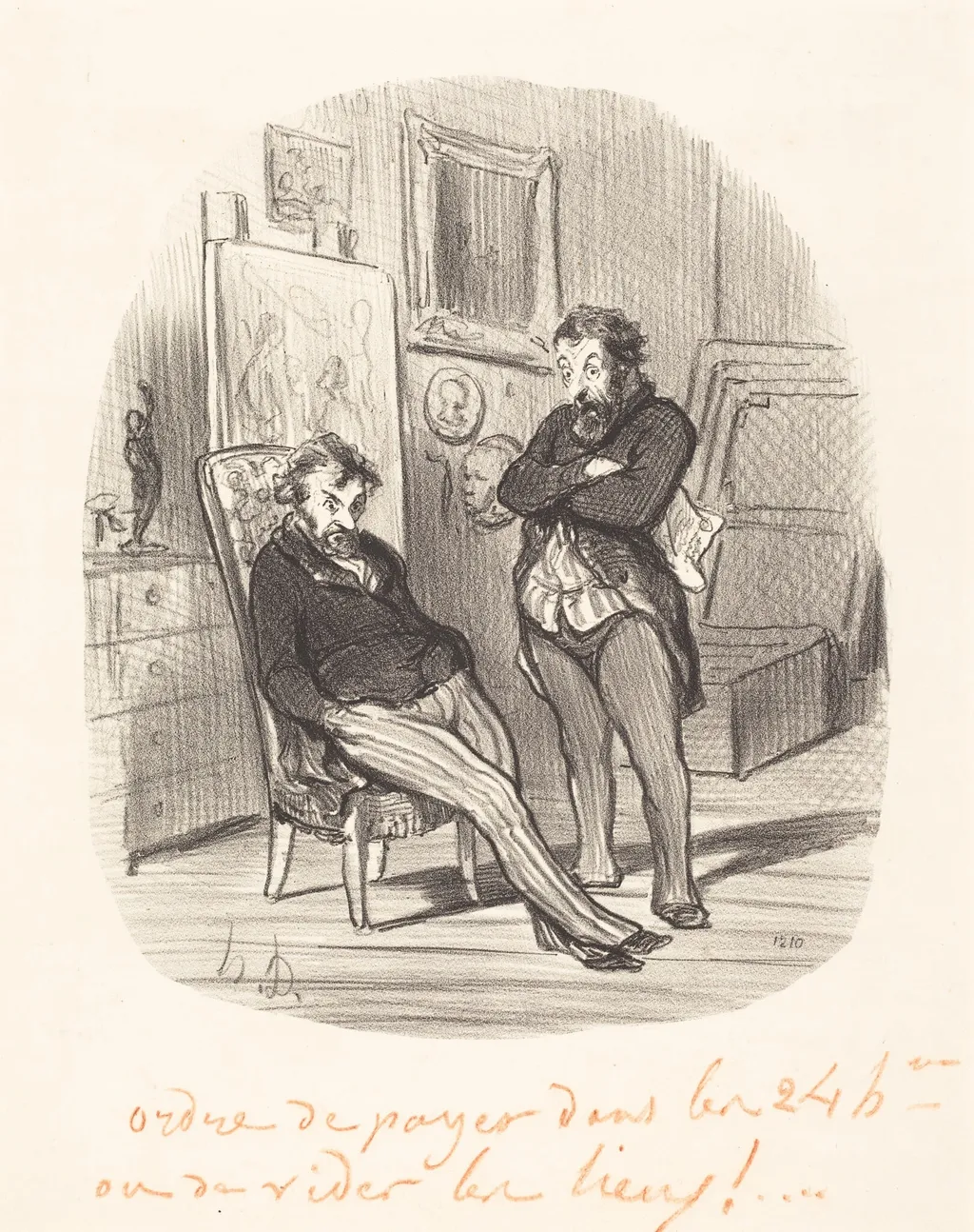 Inconvénient d'envoyer un mauvais tableau..., by Honoré Daumier, ink, 1848