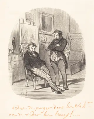 Inconvénient d'envoyer un mauvais tableau..., by Honoré Daumier, ink, 1848