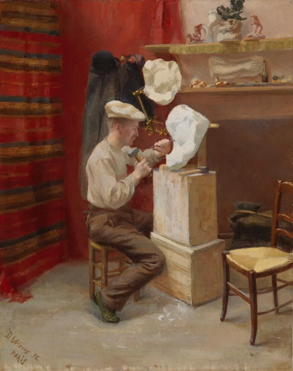 Emil Wikström ateljeessaan Pariisissa, detail