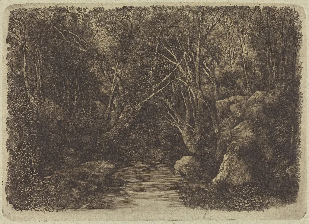 The Brook in the Woods, by Rodolphe Bresdin, ink, 1880