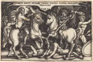 Hercules Abducting Iole, by Sebald Beham, ink, 1544