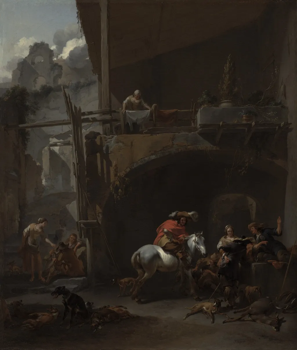 The Return from the Hunt, by Nicolaes Pieterszoon Berchem, oil, 1660