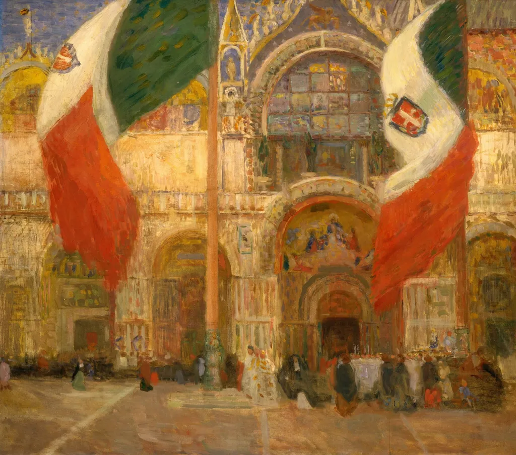 The Flags, Saint Mark's, Venice - Fête Day, by Eugène Vail, oil, 1903